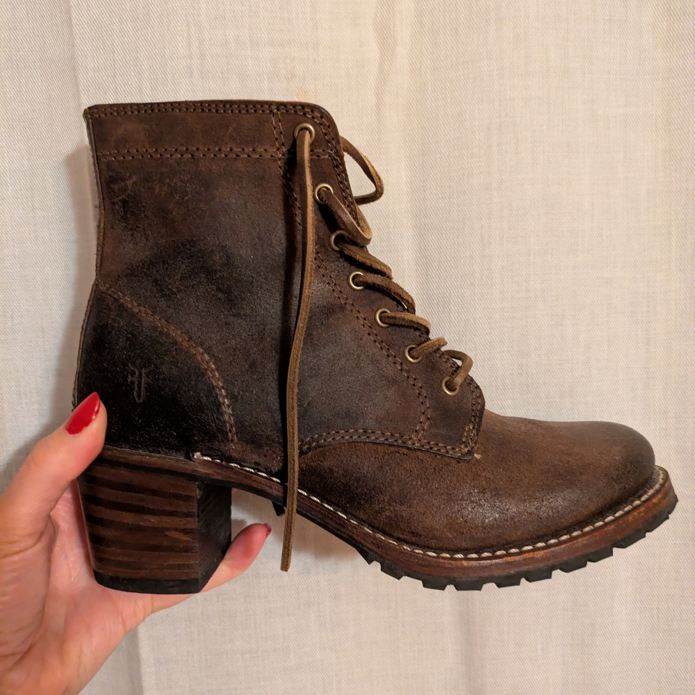 Frye Dark Brown Lace Up Leather Boots